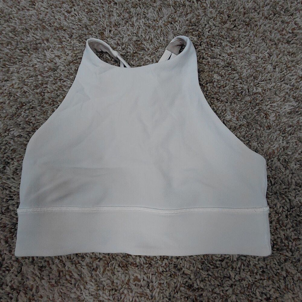 Lululemon Energy Sports Bra 8 B-D Cup White High Neck Long Line Medium Support
